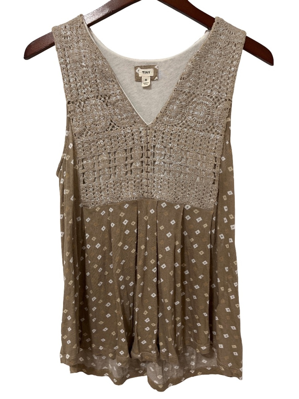 Tiny Anthropologie Womens Medium Crochet Lace Boho Sleeveless Tank Beige Top